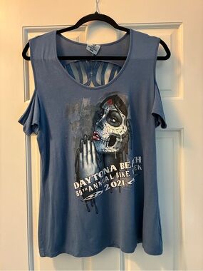 Vance Biker Wear Daytona Bike Week 2021 Skull Cutout Top Blue 2XL. Excellent